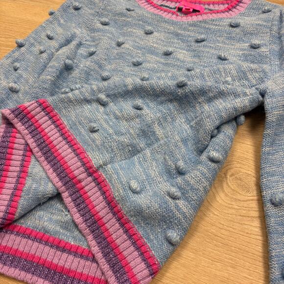 Lilly Pulitzer Verna Pom Pom Bobble Crew Neck Sweater Women’s L Color Blue/Pink - Picture 2 of 6